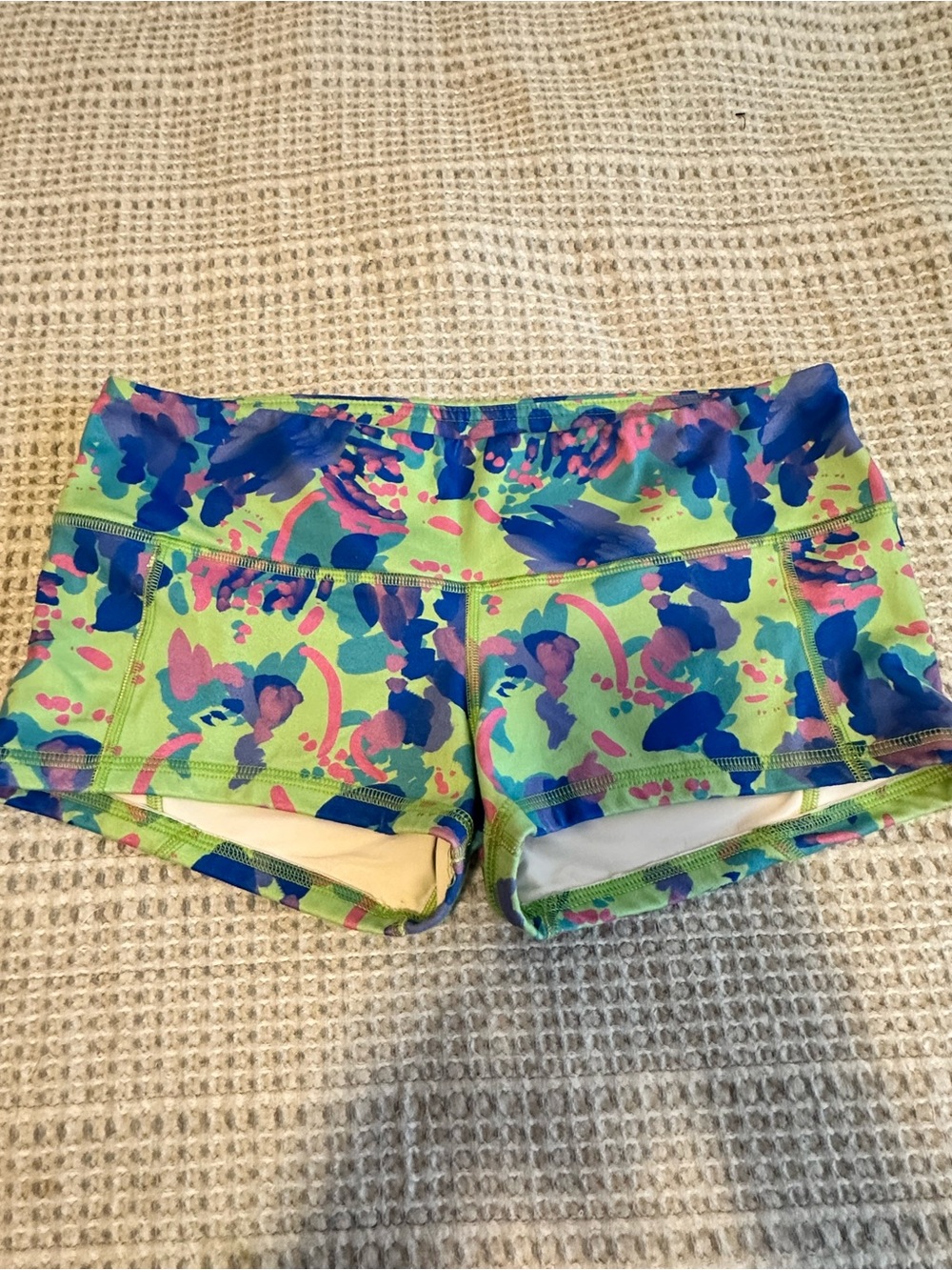 Fleo Lime Floral Print Bike Shorts with Blue & Pink Accents